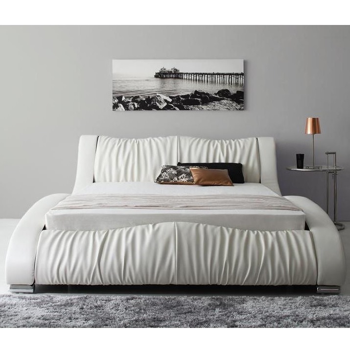 最高品質の ダブルベッド 高級レザーベッド ホワイト 白 マットレス付き ベッド ダブル デザイナーズベッド マットレス付き