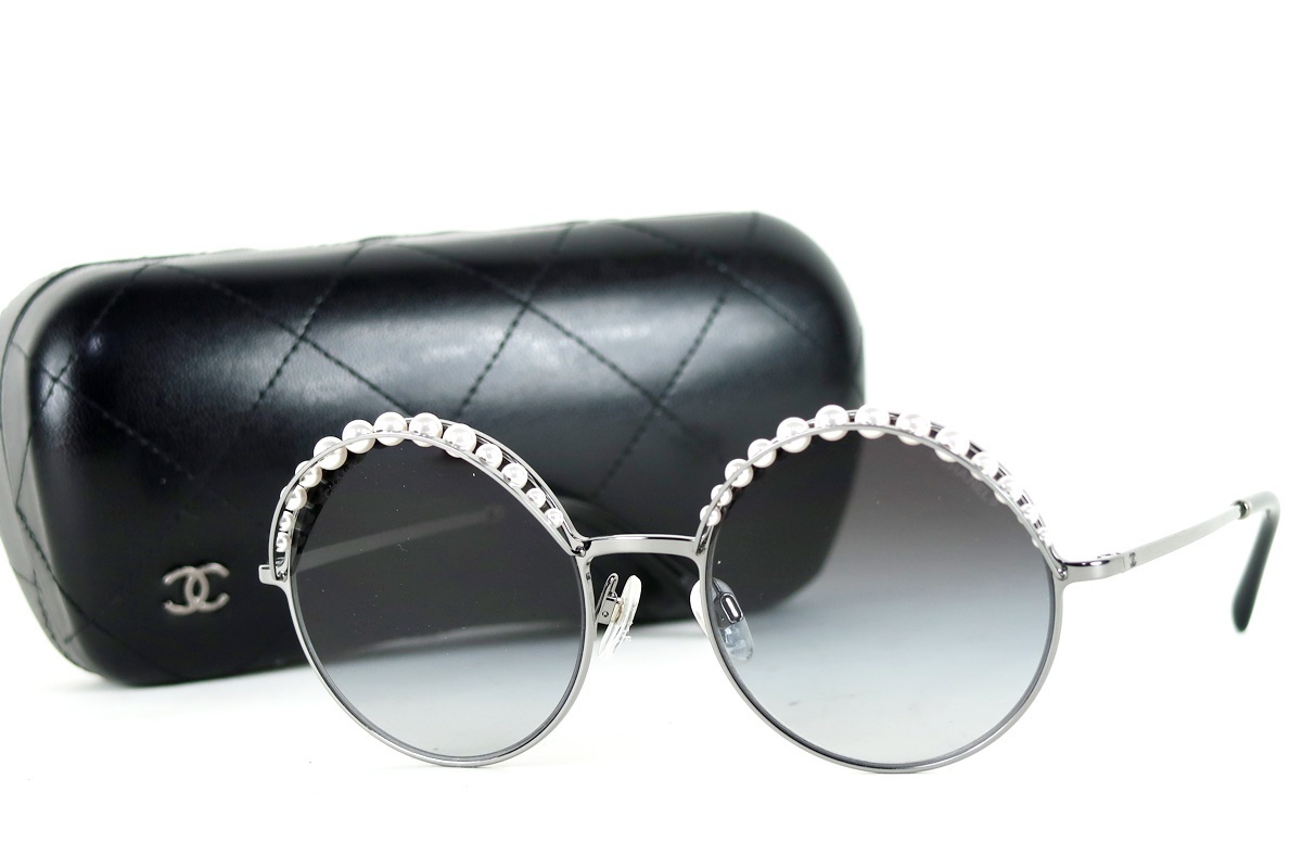 [ super-beauty goods ]CHANEL Chanel pearl sunglasses black group 4234-H C.108/S6 53*20 140 3N[IG80]