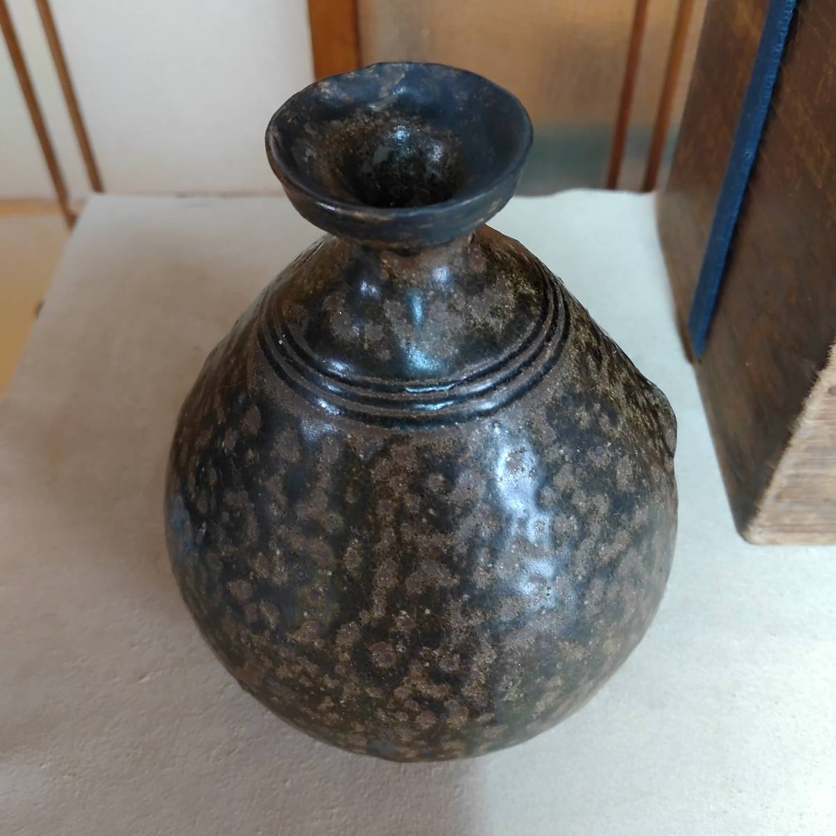 初荷品 珍品高麗時代 黒高麗徳利 (時代口直し等あります。)時代箱付