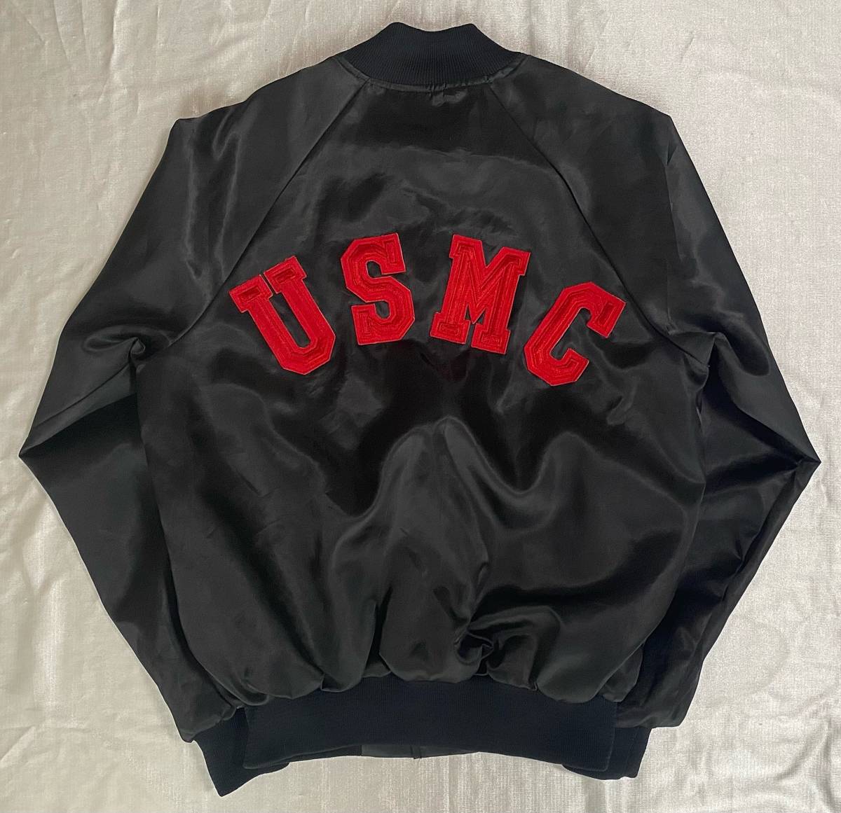 80s 90s MADE IN USA ビンテージ　USMC ナイロン ジャケット　黒 ブラック　MEDIUM　/　ナイロン スタジャン　海兵隊