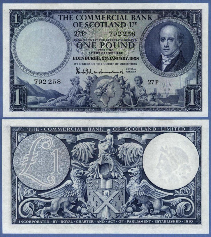 【スコットランド】◆1958年　商業銀行　1POUND　1ポンド　未使用