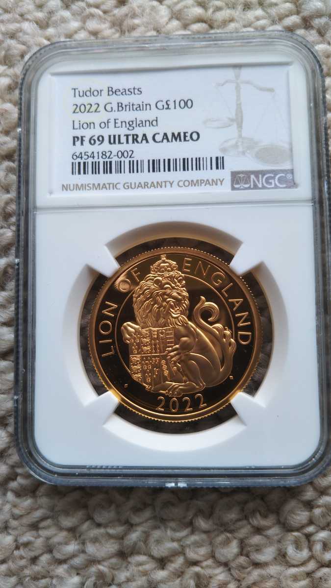 英国 ロイヤルミント チューダービーストシリーズ Lion of England 1オンスプルーフ金貨 NGC PF69 ULTRA CAMEO、元箱、COA付の画像1