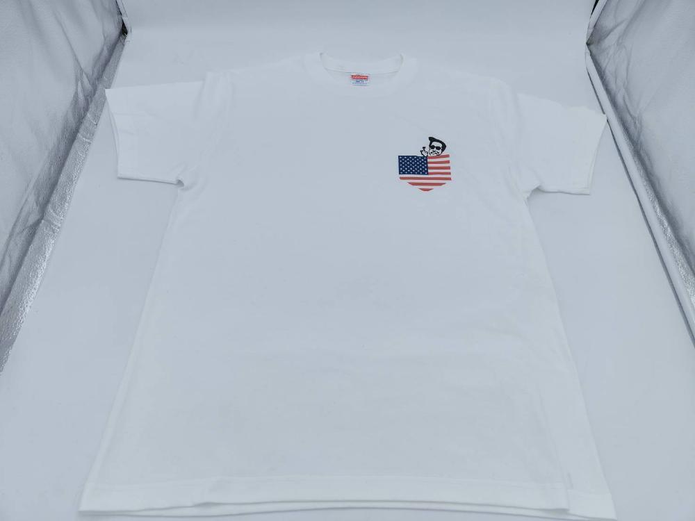 [DOLONCO(ドロンコ)オリジナル]doloncoTシャツ 白 前/アメリカ国旗柄ポケット 男女兼用 クルーネック 半袖_画像3