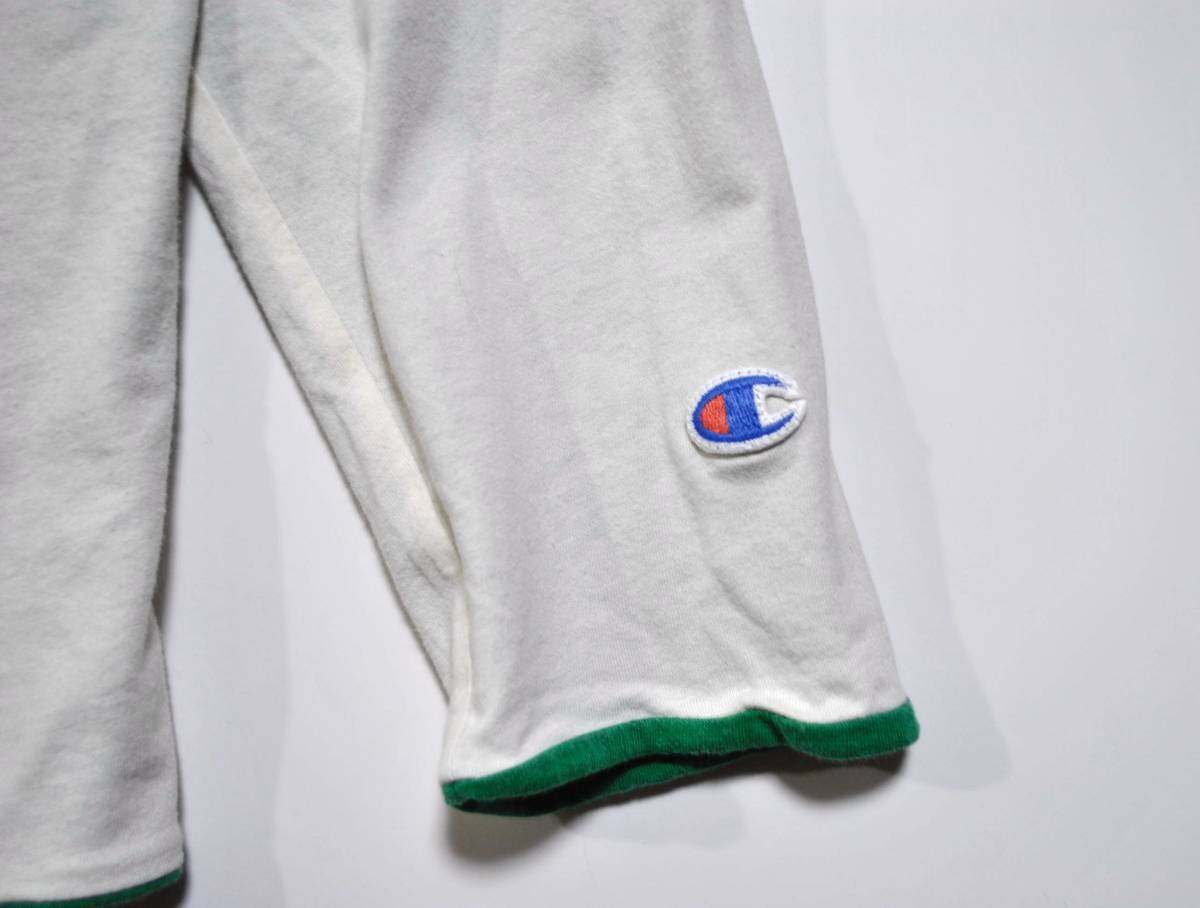 【CHAMPION】チャンピオン リバーシブル 長袖Tシャツ ロンT 緑・オフ白 L アメカジ 古着復刻の画像9