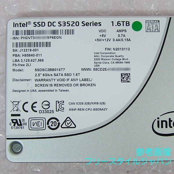 ■□ 5台入荷!! Intel SSD DC S3520 Series 1.6TB【SSDSC2BB016T7】2.5 6Gb/s SATA SSD 1.6Tデータ完全消去済中古品/現状にて ! _画像 2