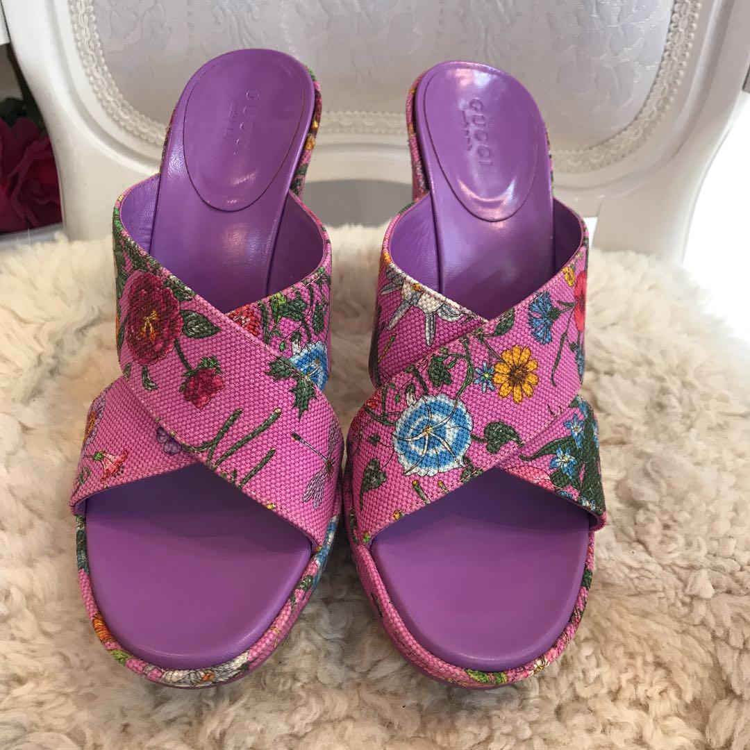 ☆未使用品☆GUCCI サンダル フローラ 花柄 ハイヒール 約23cm ピンク