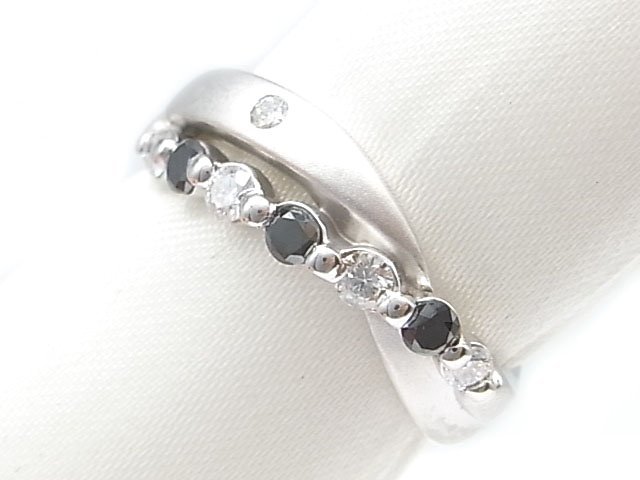 g15946 K18WG ダイヤ・ブラックダイヤ0.43ct リング USED 美品 6.3g