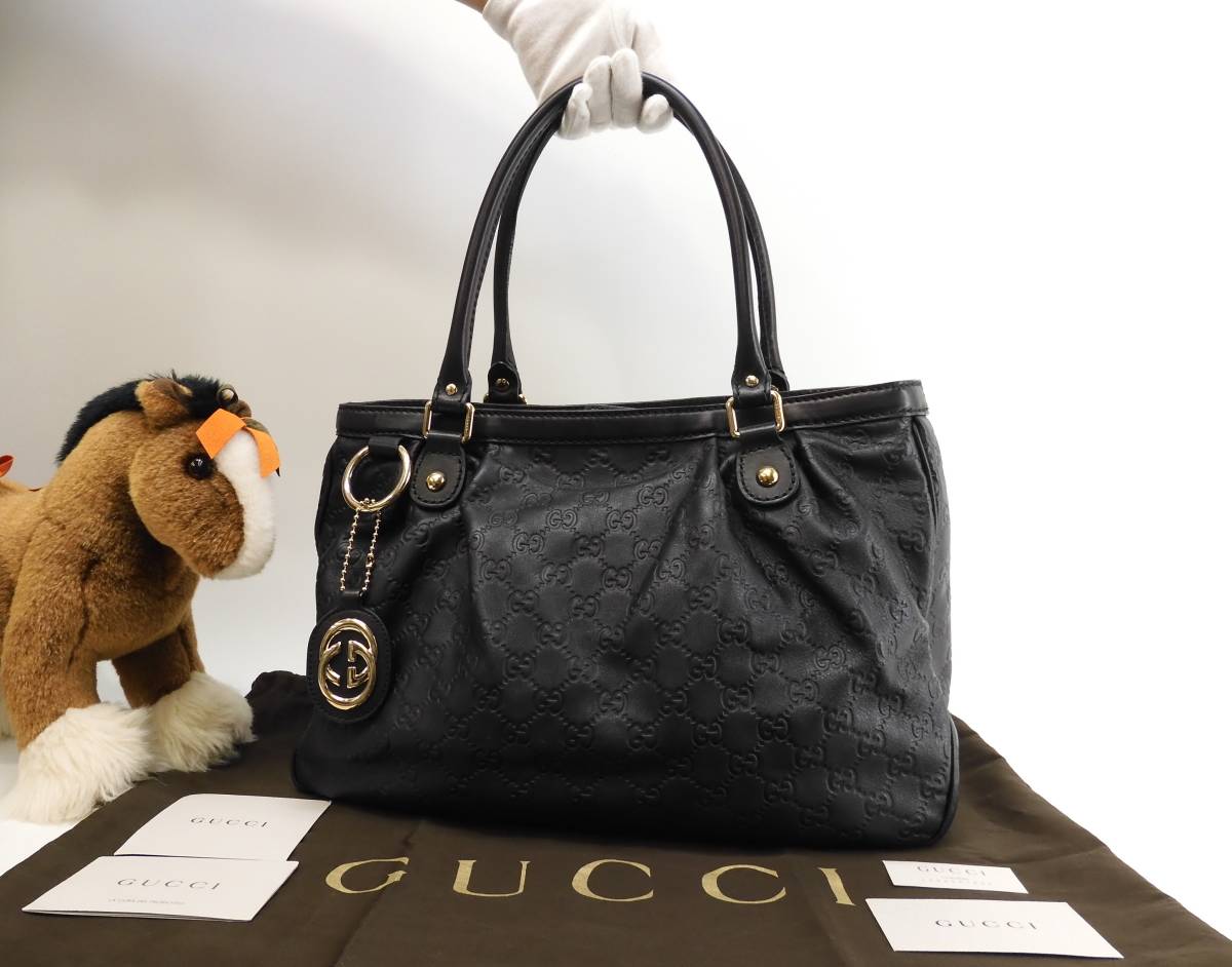 2022公式店舗 グッチ トートバッグ GUCCI シマ レザー黒 トートバッグ