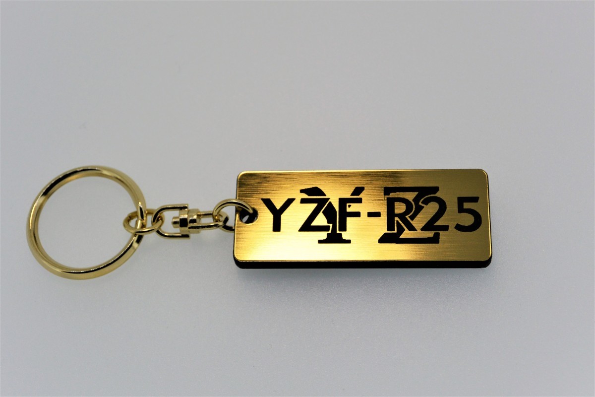 A-403-1 YZF-R25 2層アクリル製 金黒 2重リング キーホルダー カスタム パーツ 外装 シート ミラ ー ハンドル 等のアクセサリーに_画像3