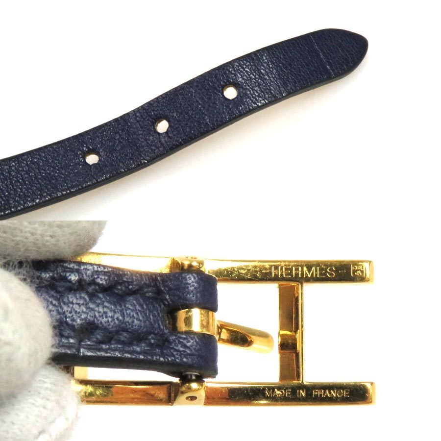 HERMES エルメス 2連 ブレスレット アピ3 レザー ネイビーxゴールド