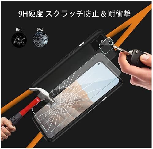 2+2 セット For Google Pixel 5A 5G 用の ガラスフィルム 2枚入り + ...