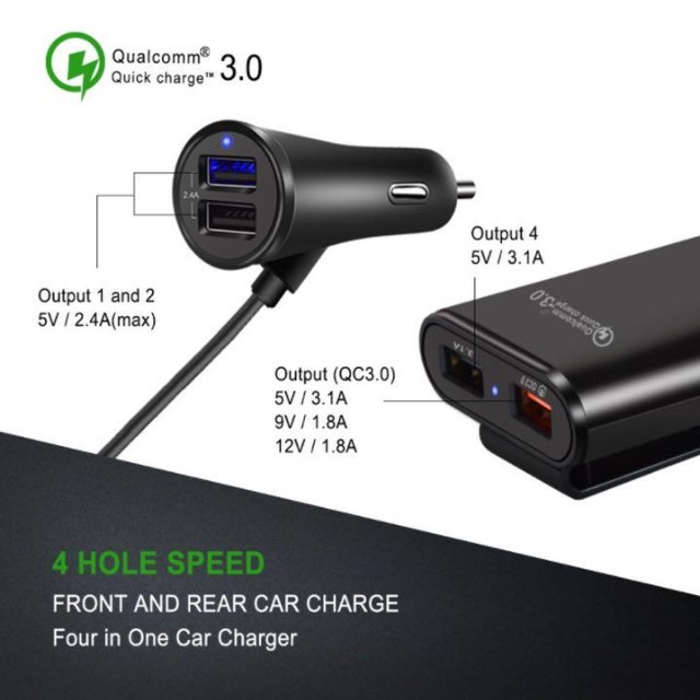 車 車載 充電器 シガーソケット USB 電源 メス コンセント 2連 アダプター 延長 4ポート 急速充電 12V 24V カー チャージャー アクセサリー_画像2