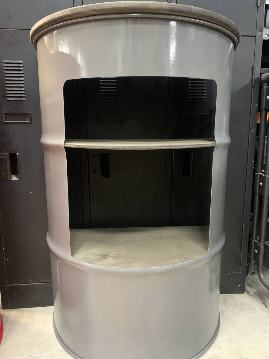 ドラム缶テーブル リメイク ハンドメイド グレー ハーフサイズ ドラム缶テーブル リメイク ハンドメイド グレー ハーフサイズ