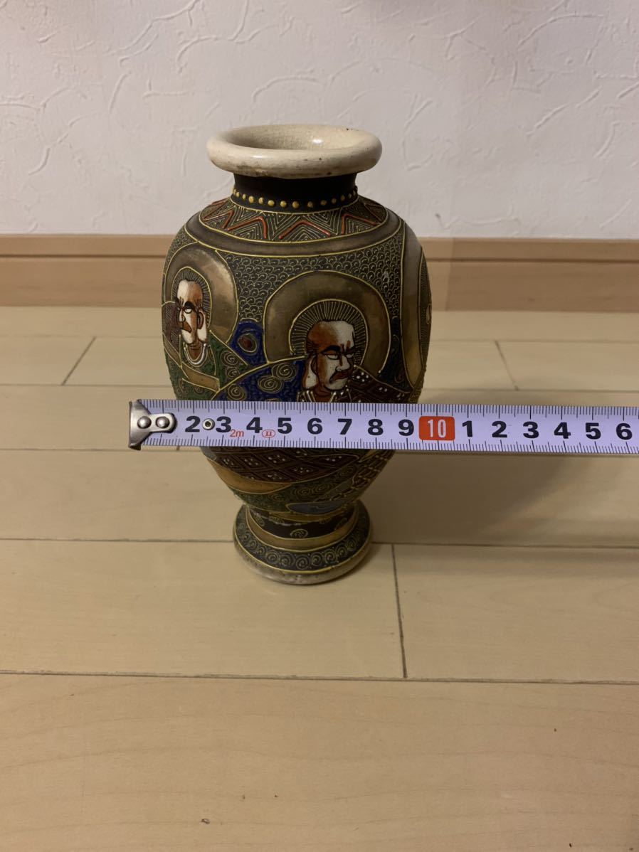 ★古家出★レア★薩摩 色絵金彩人物文 花瓶 花器 花入 10