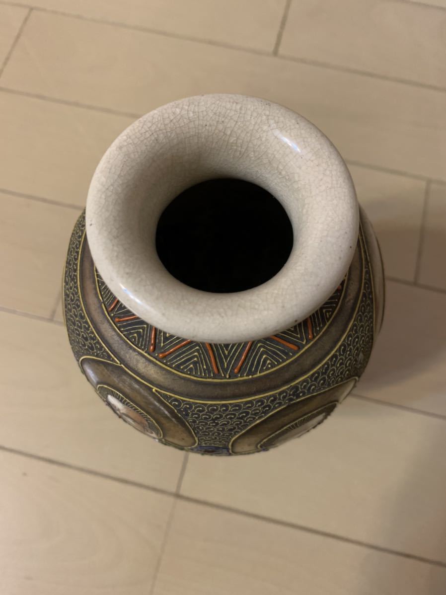 ★古家出★レア★薩摩 色絵金彩人物文 花瓶 花器 花入 4