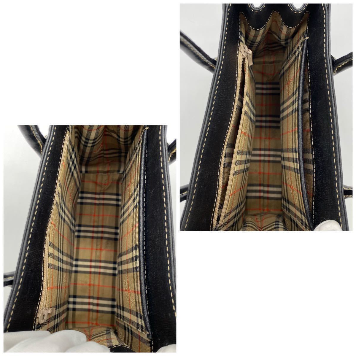 1円〜 【極美品】 BURBERRY バーバリー ハンドバッグ レザー 黒 ブラック 刻印ロゴ ノバチェック ホースロゴ シャドーホース フォーマル HT_画像10