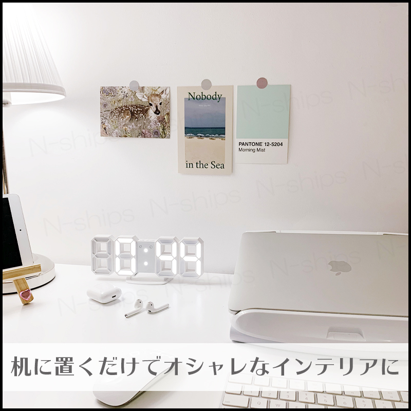 3D 置き時計 デジタル LED 壁掛け時計 立体時計 ウォールクロック アラーム USB 韓国 おしゃれ 白 ホワイト 目覚まし 日本語説明書付き_画像4
