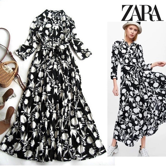 ZARA マキシ ロング シャツ ワンピース 花柄 フラワー | www