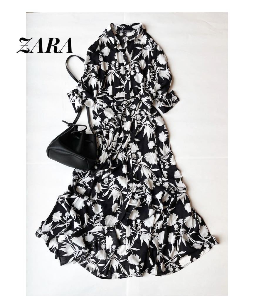 ZARA マキシ ロング シャツ ワンピース 花柄 フラワー