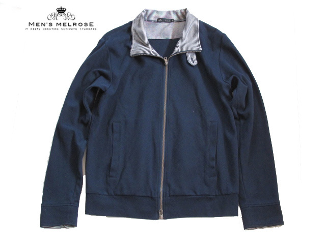 ○MEN'S MELROSE メンズ メルローズ スタンドカラー ジャケット/4(48)/Lサイズ相当/ネイビー/ ブルゾン裏地ボーダー/+マリン/オフホワイト_画像5