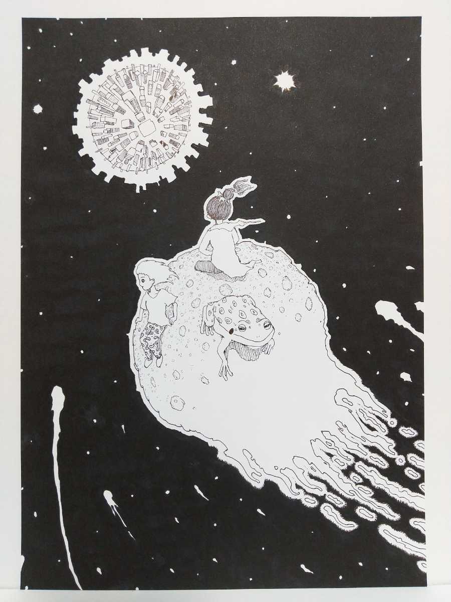  original illustration hand-drawn illustrations comet hand made original picture . monochrome . star cosmos meteorite analogue art original work white black illustration