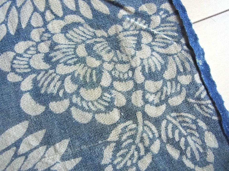 ■T92■古布■木綿■藍染 菊花柄 両面柄 型染めはぎれ■33×173cmの画像3