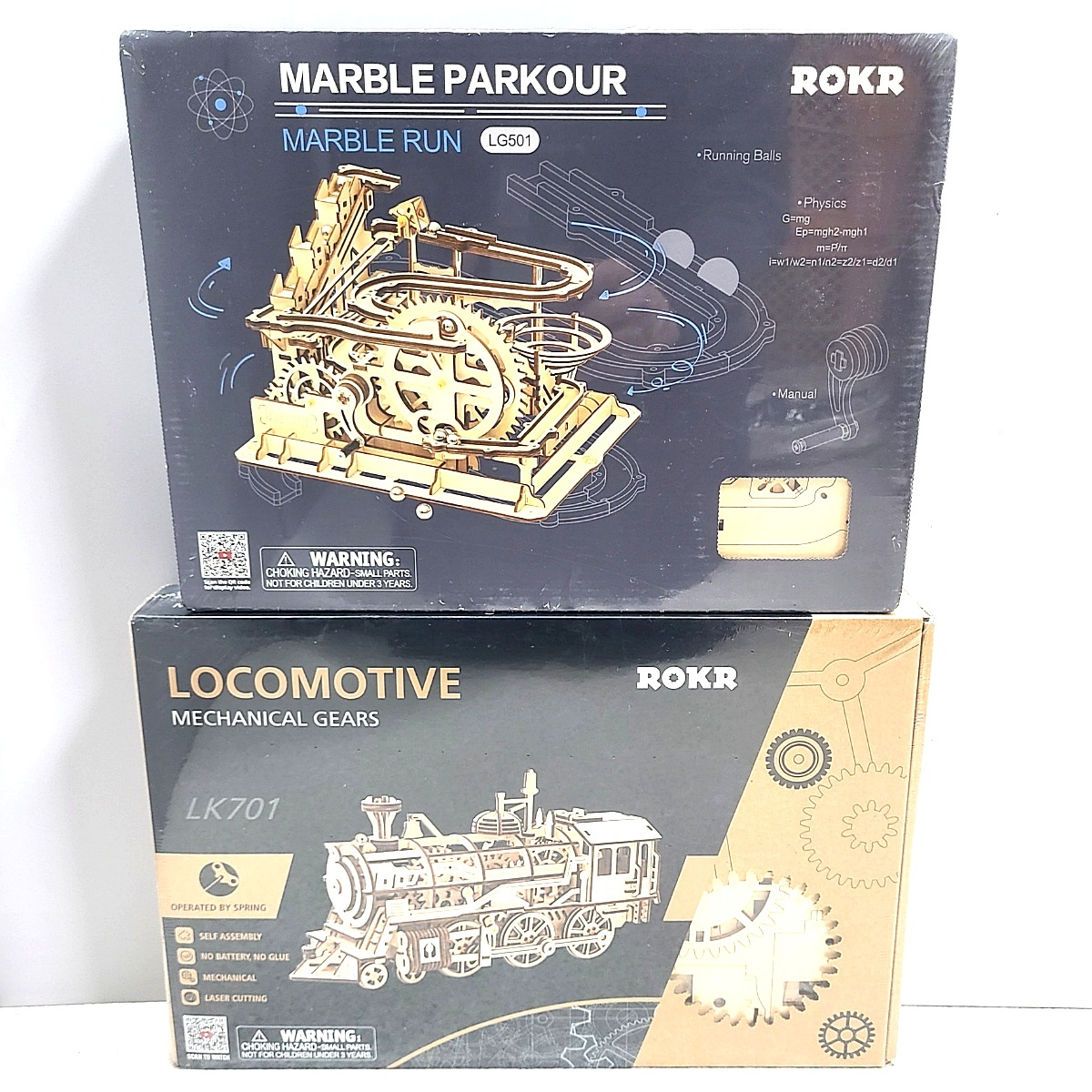 2点 ROKR LOCOMOTIVE LK701 蒸気機関車　MARBLE PARKOUR LG501 ゼンマイで動く立体パズル 80s22-0979