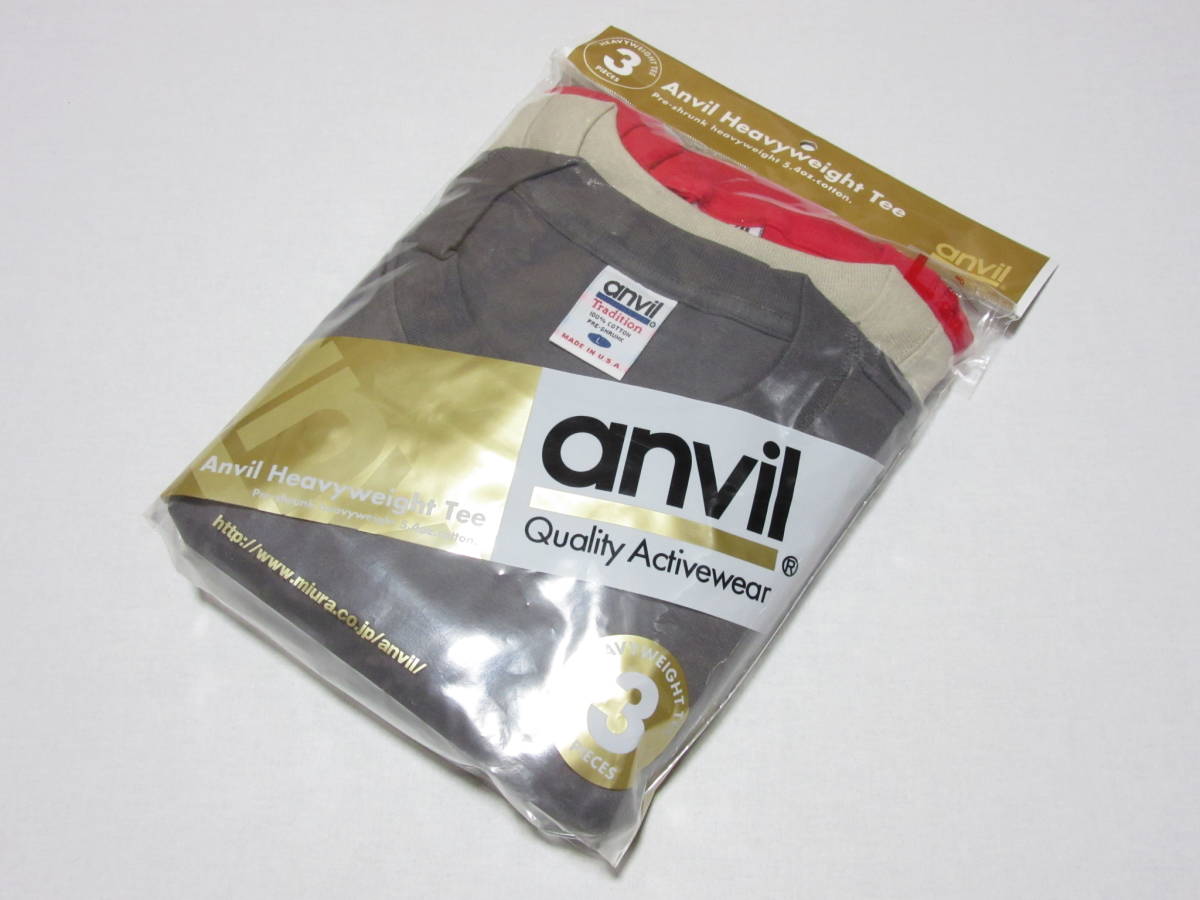 新品 ANVIL(アンビル)Anvil Heavyweght Tee 3PIECES(anvil Tradition)Tシャツ□[Lサイズ] アンビル トラディション 5.4oz Blue Bar(青タグ)