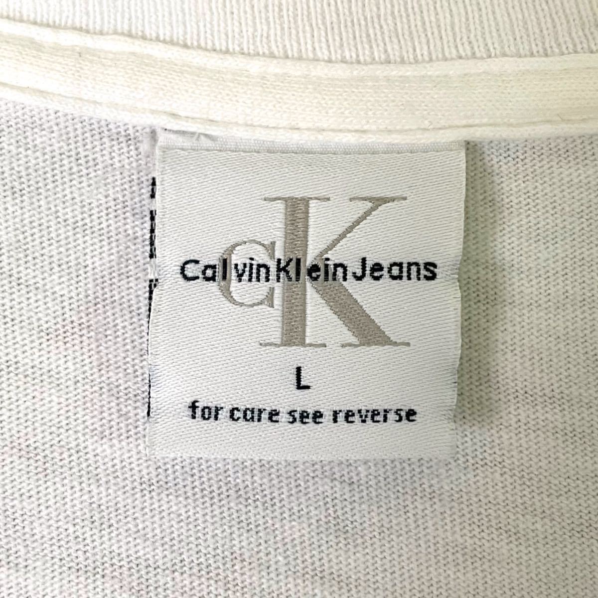 【送料込】Calvin KleinJeans CK プリント TシャツL 白 ボロ USA製 半袖 80s 90s 00s ビンテージ 古着 オールド_画像2