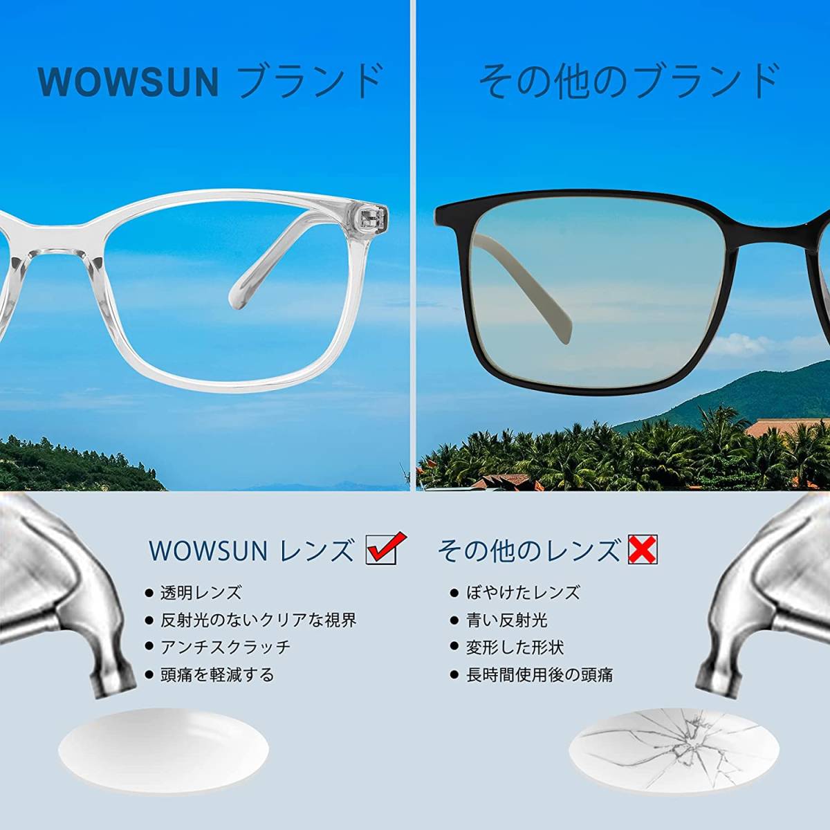 WOWSUN ブルーライトメガネ コンピューターメガネ 軽量 目の負担防止 クリアレンズ_画像4