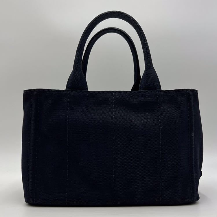 1円 【現行品・極美品】PRADA プラダ カナパ 2way ショルダーバッグ ハンド ロゴ 金具 三角プレート キャンバス レザー ネイビー 紺 正規品_画像3