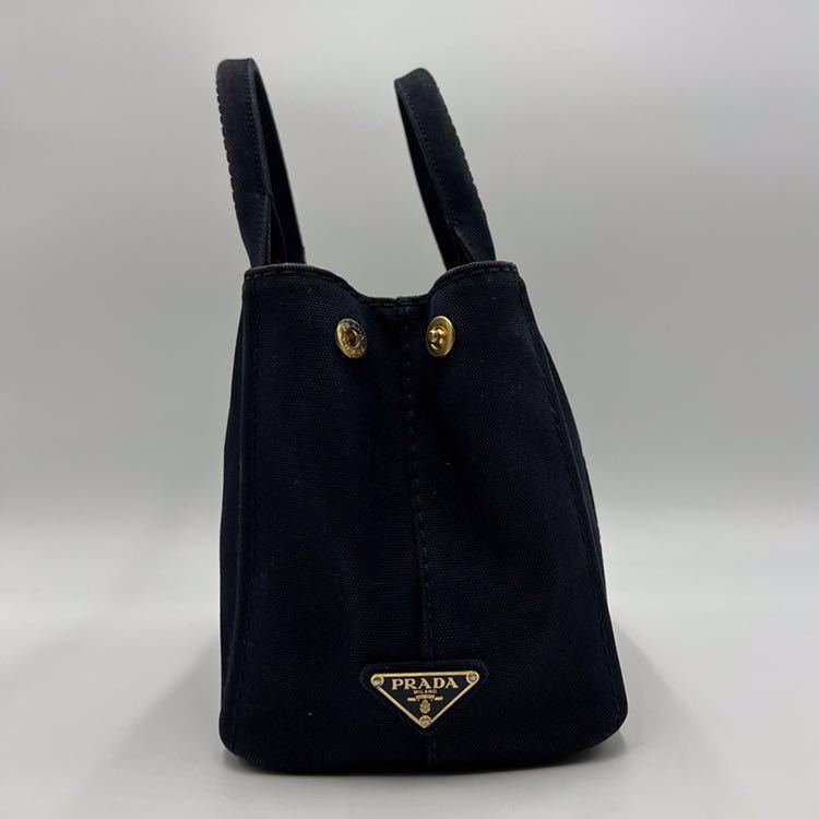 1円 【現行品・極美品】PRADA プラダ カナパ 2way ショルダーバッグ ハンド ロゴ 金具 三角プレート キャンバス レザー ネイビー 紺 正規品_画像5