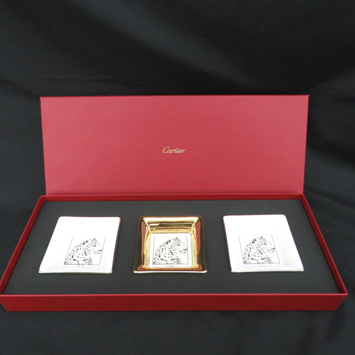 【未使用品】Cartier カルティエ トリンケットトレイ 3枚セット パンサー プレート 箱あり 11002722_画像1