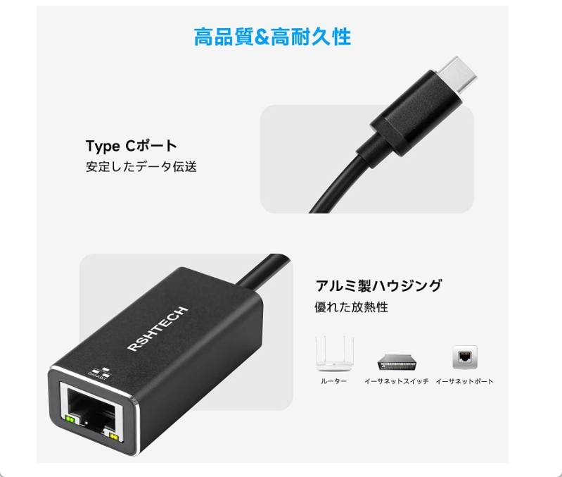 RSHTECH USB-C LAN 変換アダプター Type-C to RJ45 新品 送料込