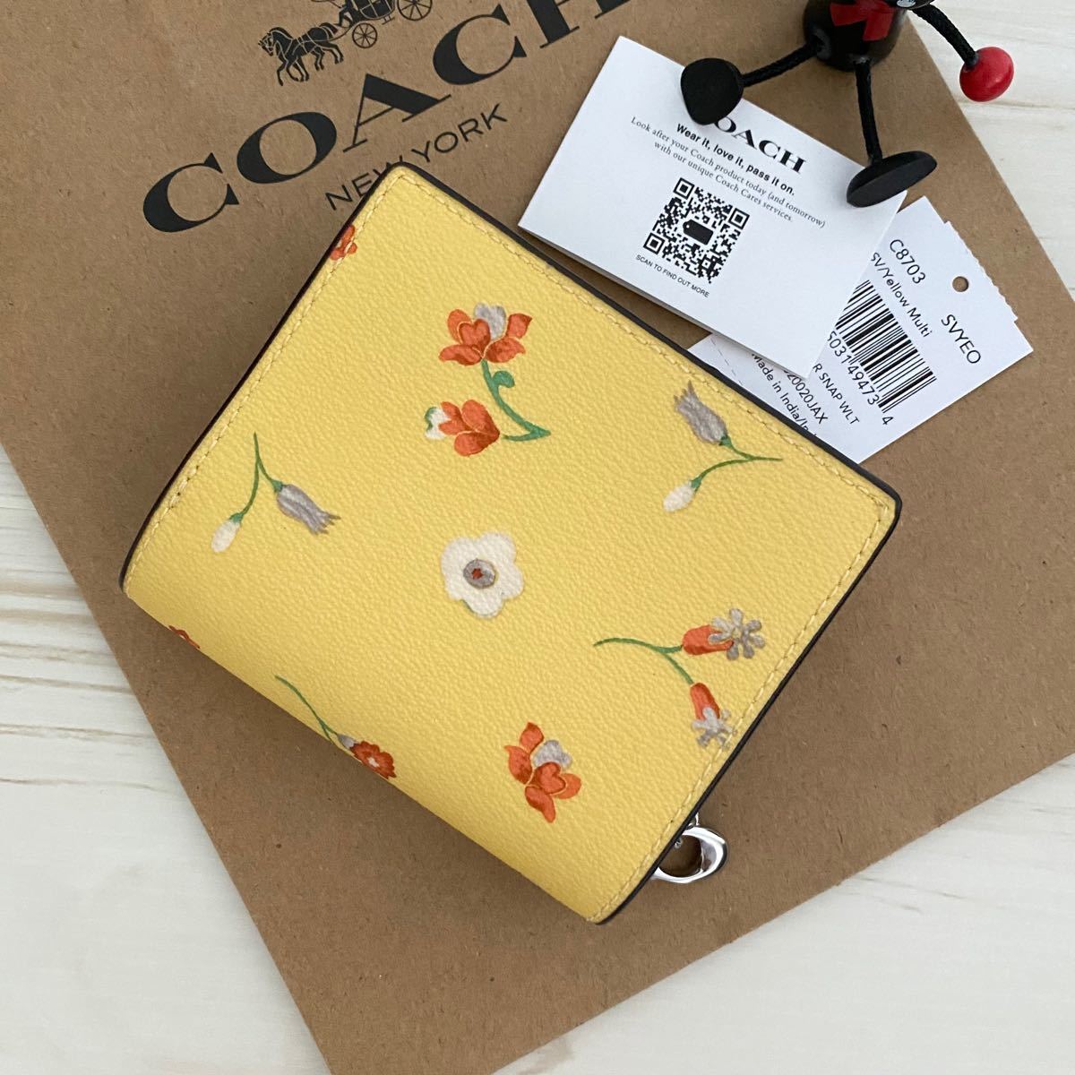 超最新作 限定品 新品 COACH コーチ 折り財布 花柄 イエロー