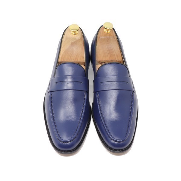 24cm men's original leather Loafer slip-on shoes hand made ma Kei made law business casual shoes shoes smooth navy 300