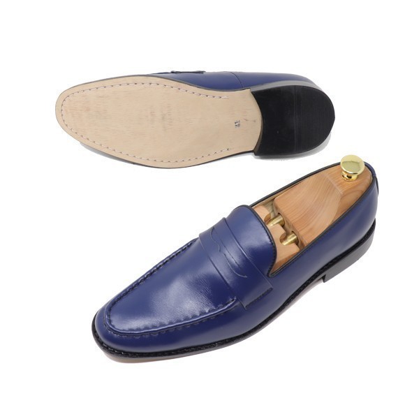 24cm men's original leather Loafer slip-on shoes hand made ma Kei made law business casual shoes shoes smooth navy 300