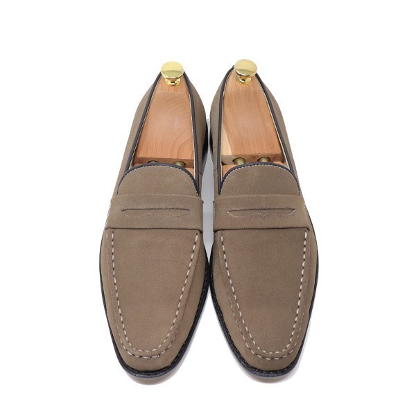 23.5cm men's hand made original leather suede Loafer slip-on shoes ma Kei made law Italian tea taupe Brown S300