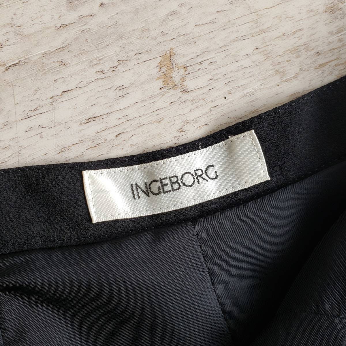 INGRBORG インゲボルグ サイドリボンデザイン ワイド パンツ M 日本製 薄手 黒 _画像3