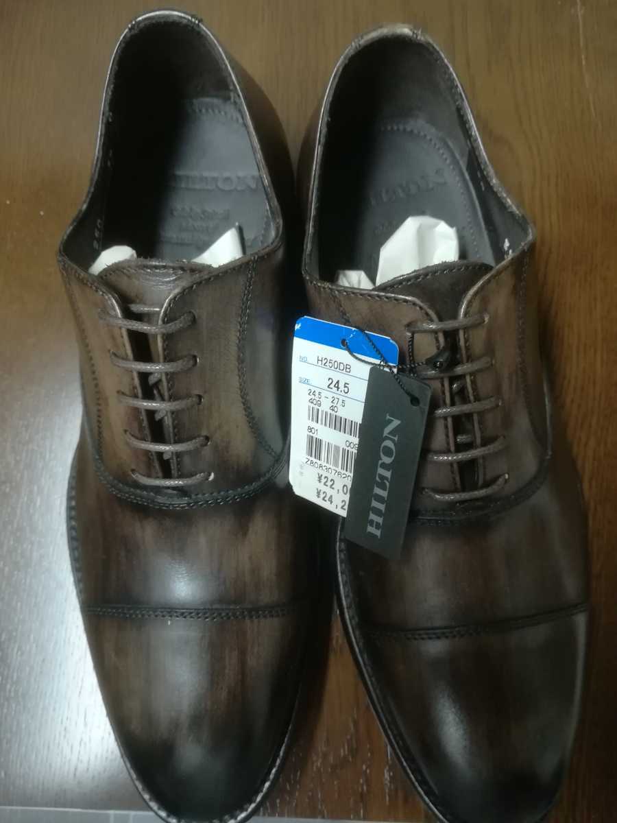新品未使用 定価24,200円 イタリア製 ヒルトン HILTON 24.5 レザーシューズ 革靴 ストレートチップ