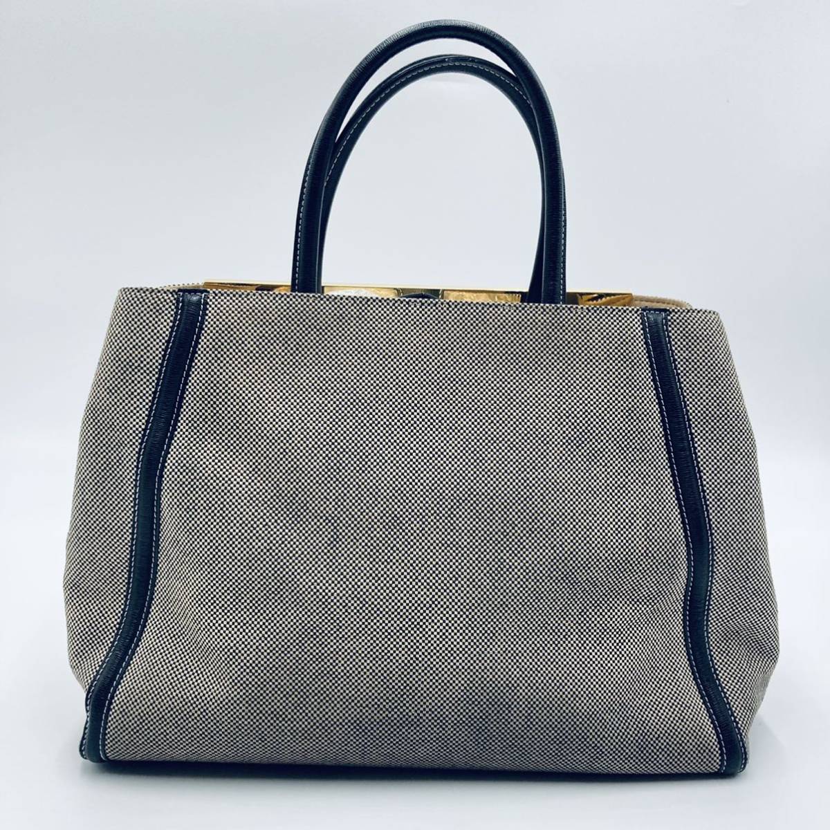 【未使用】FENDI フェンディ トゥージュール 2way ハンドバッグ トート ショルダー 肩掛け キャンバス レザー ベージュ 黒 ブラック_画像3