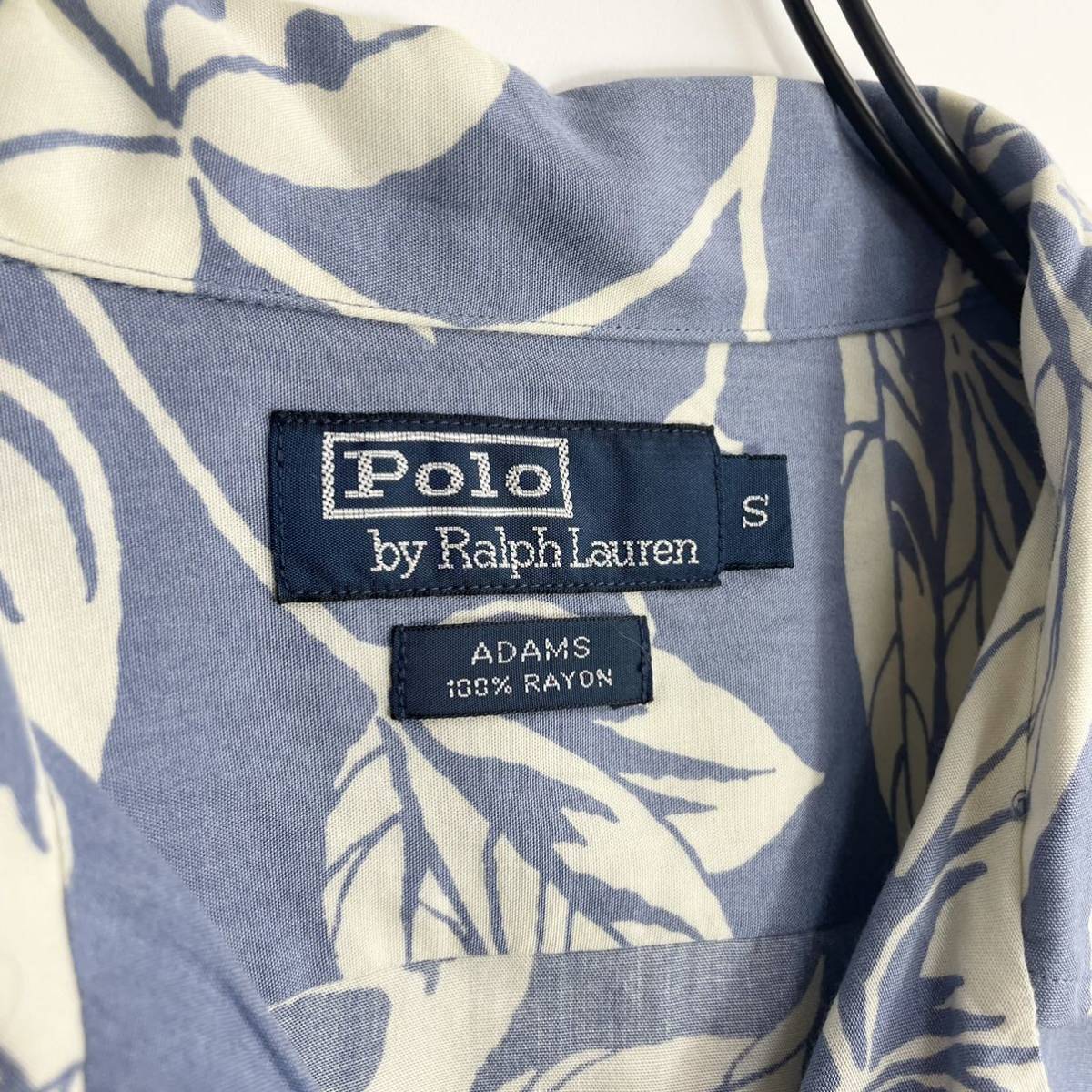 90s POLO Ralph Lauren オープンカラー レーヨン 半袖 シャツ ブルー S