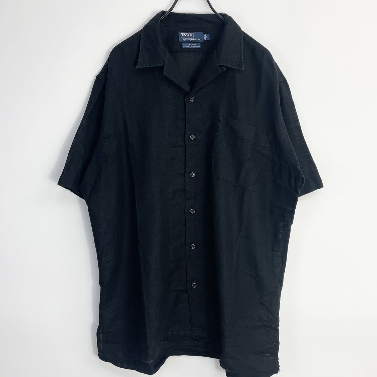 90s Ralph Lauren オープンカラー 完全目なし 半袖 シャツ CLAYTON 