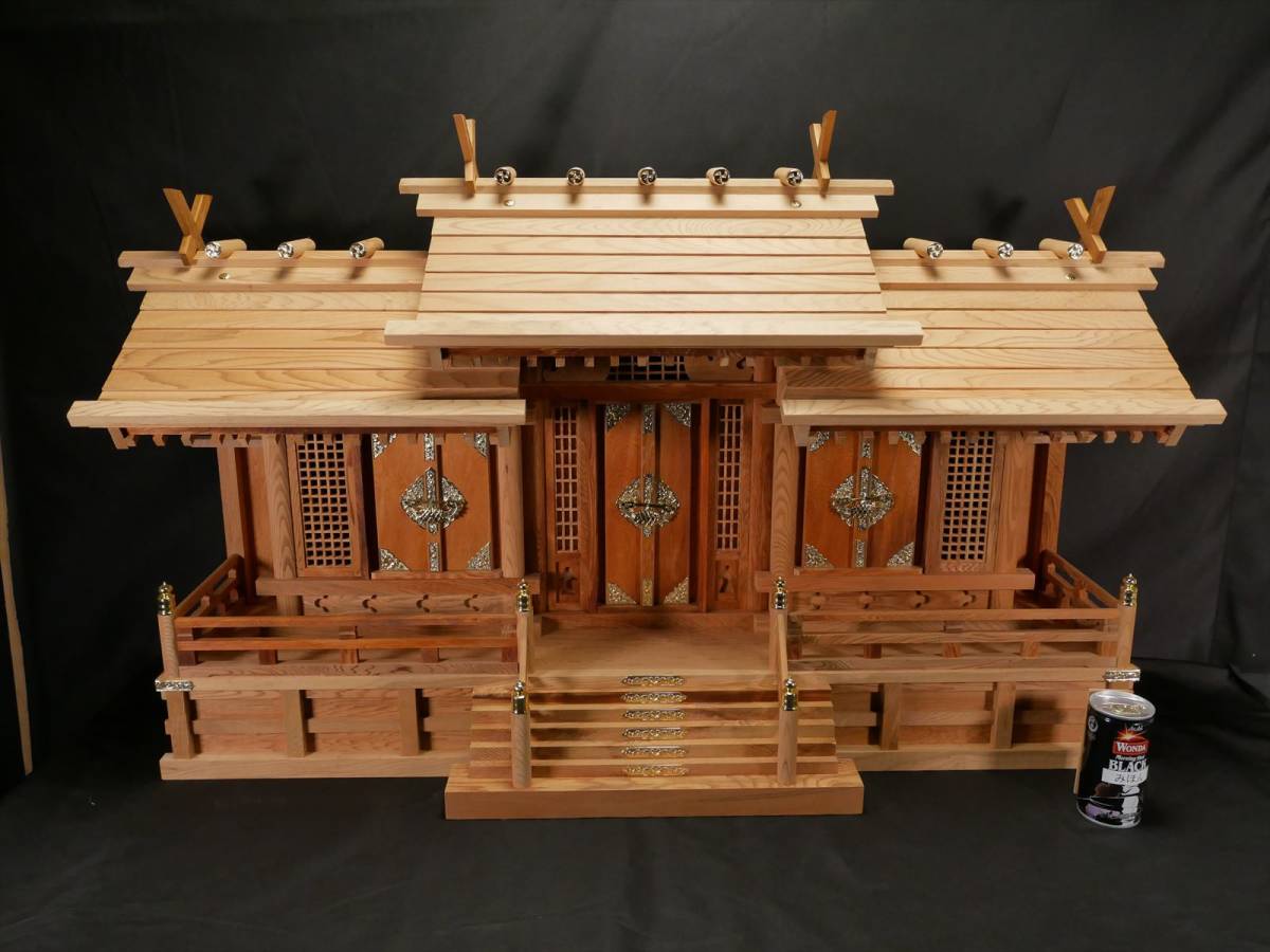 未使用保管品 特注屋久杉無垢最高級三社神棚 特大 幅102㎝ 国産 金具付