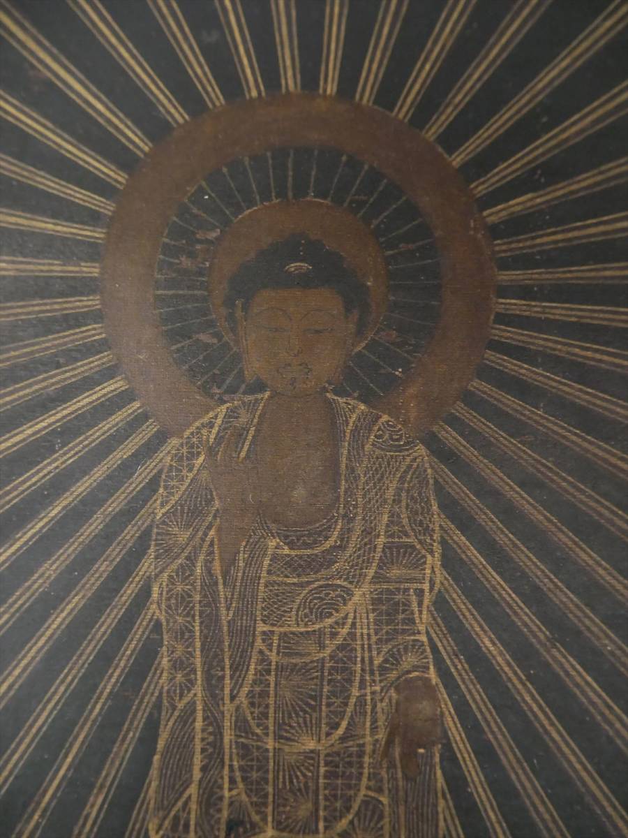表装した100年以上前の阿弥陀様掛軸　高さ46㎝　幅27.4㎝（A2-3）　3723　M_画像4