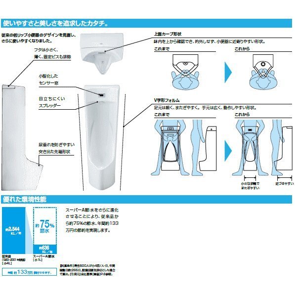 LIXIL・INAX　センサー一体形ストール小便器　【100V仕様】　床置形　U-A31AP_画像3