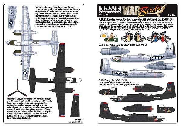 Kits-World(172165)1/72 A-26C Douglas invader 'For Pete's Sake'他用デカール_画像1