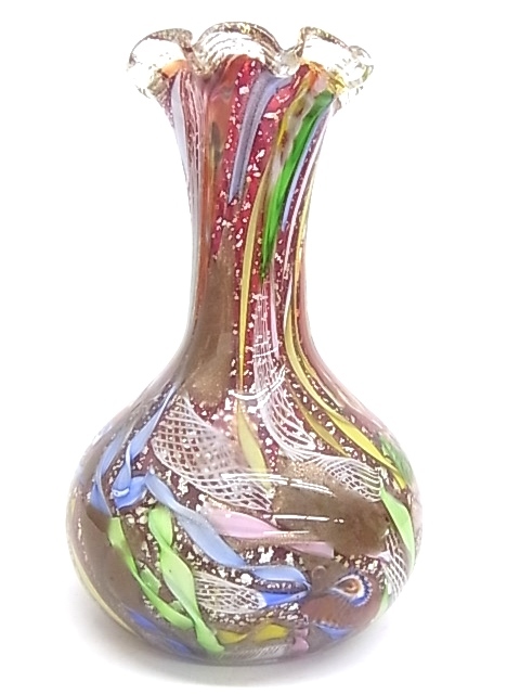 e8014　ムラノガラス　ベネチアングラス　フラワーベース　花瓶　花器　花入　H16×φ7cm