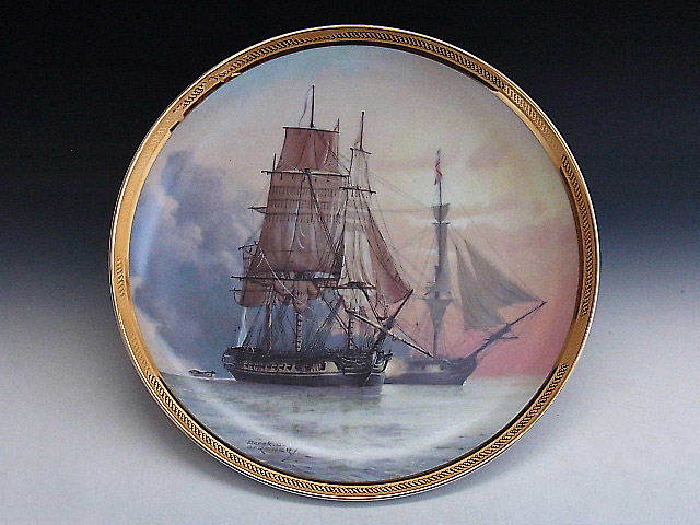 帆船 LA BELLE POULE号 飾り絵皿 フランクリンミント製 ◆ ビンテージ ジャパン_画像1