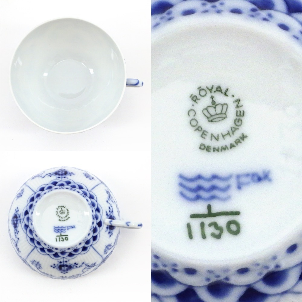 ロイヤルコペンハーゲン ブルーフルーテッド フルレース カップ＆ソーサー ペア 2客 Royal Copenhagen 食器 o106oyfu-1383418【O商品】_画像6